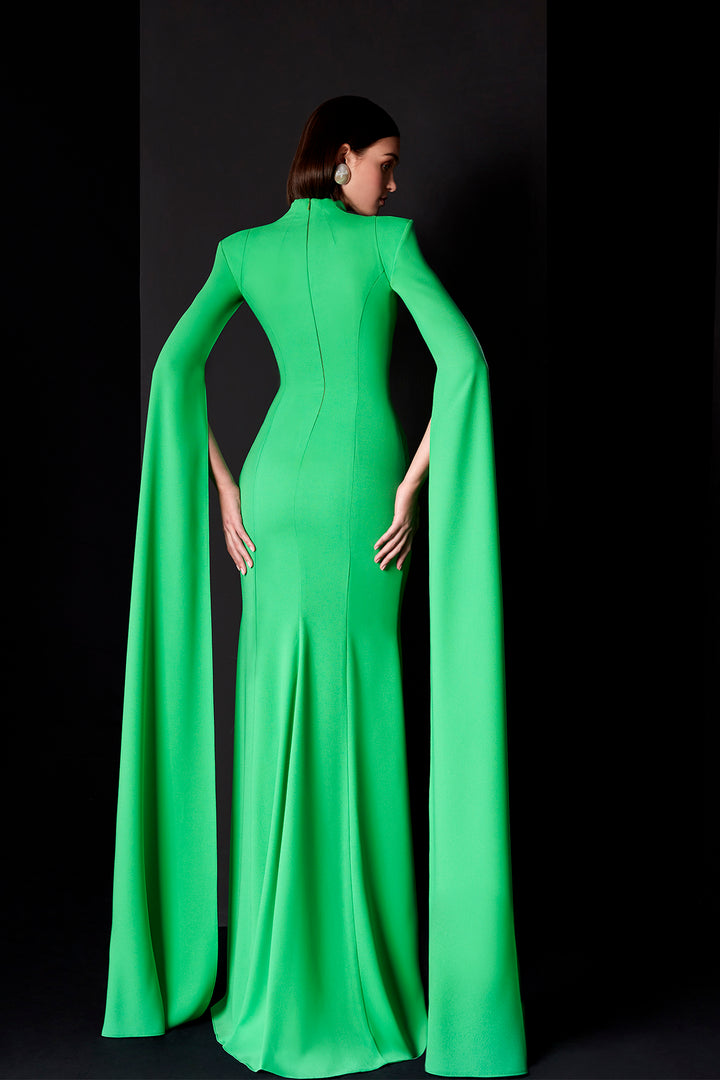 Evening Dress with Mermaid Skirt and Cape Sleeves