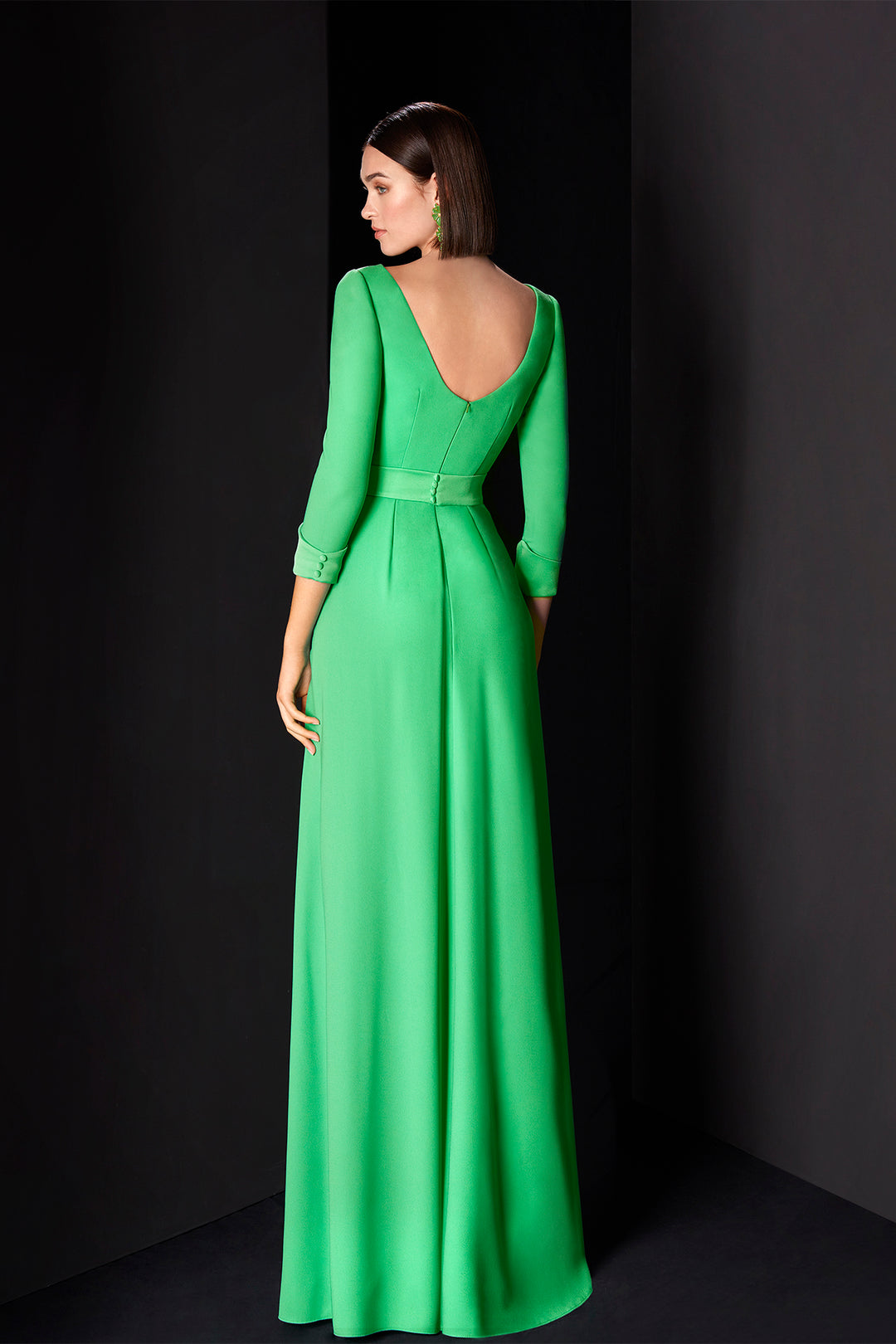 3/4 Sleeves Flowy Crepe Dress Green / FR 40 3/4 Sleeves Flowy Crepe Dress Green / FR 40
