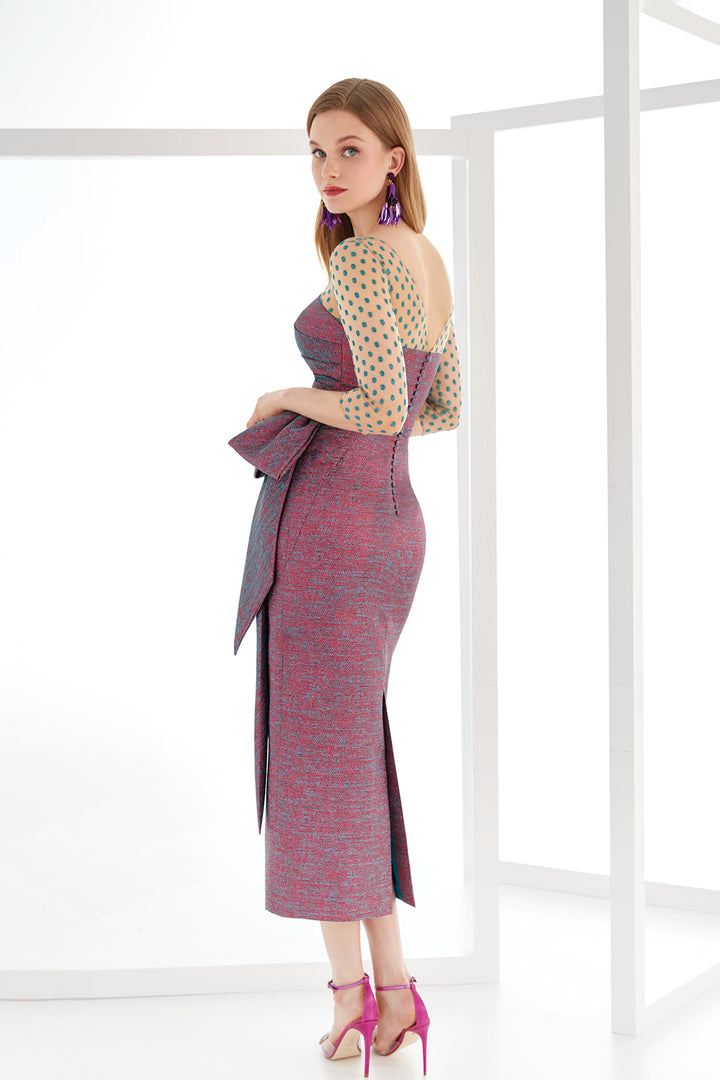 Midi Jacquard Dress with Sweetheart Neckline