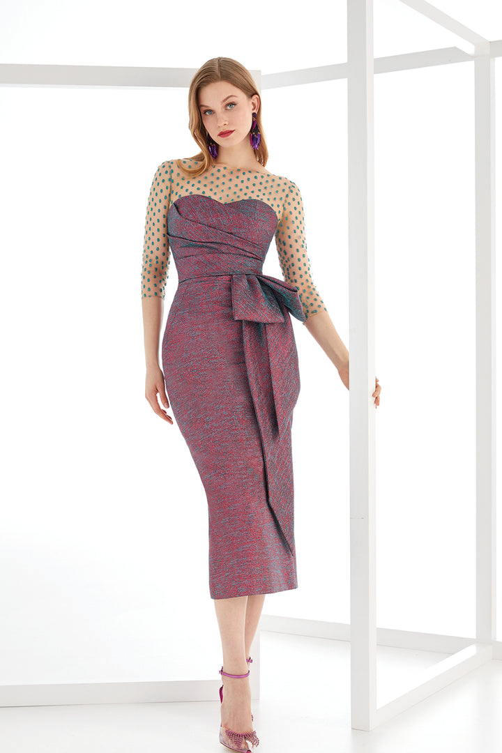 Midi Jacquard Dress with Sweetheart Neckline