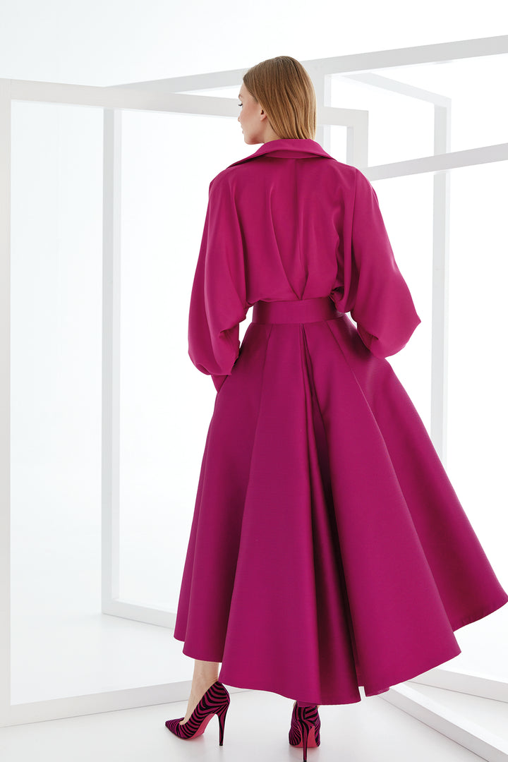 Two-Piece Blouse and Piqué Midi Skirt