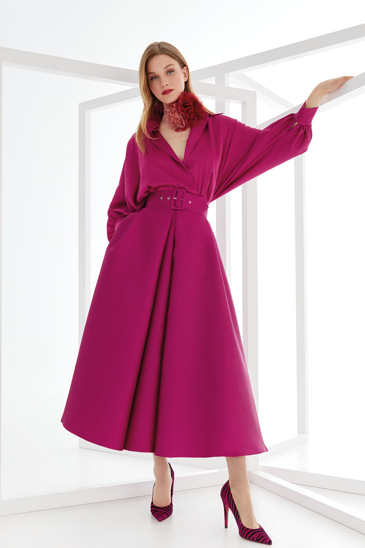 Two-Piece Blouse and Piqué Midi Skirt