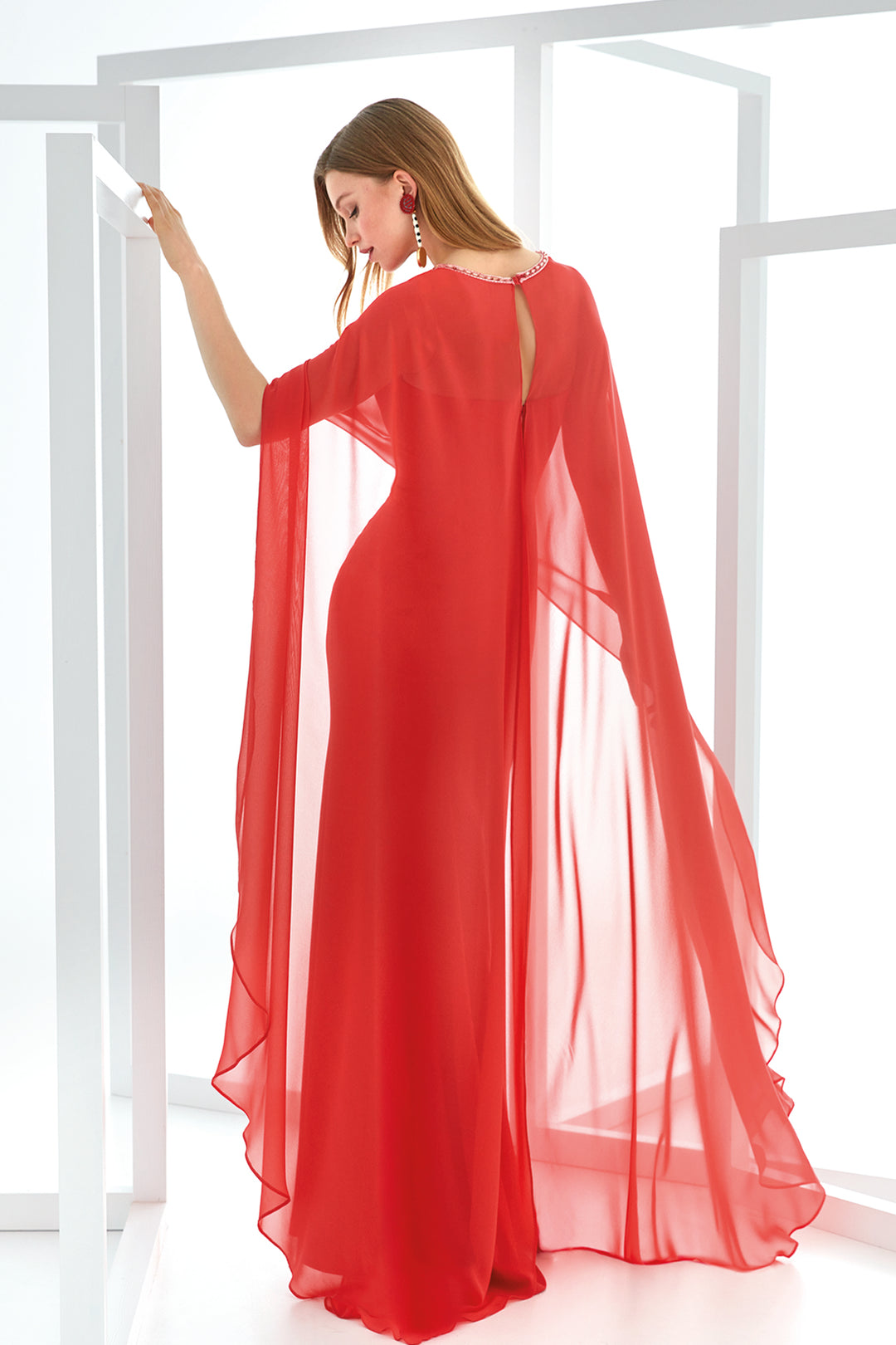 Mermaid Dress with Crepe-Chiffon and Crystal Cape
