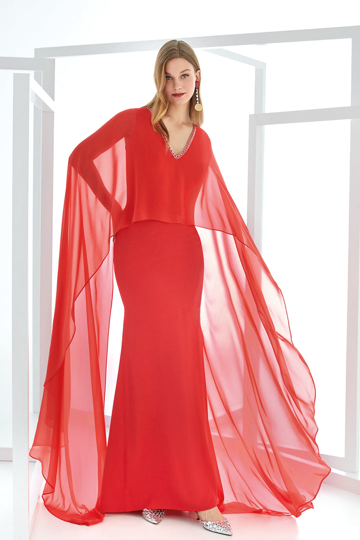 Mermaid Dress with Crepe-Chiffon and Crystal Cape
