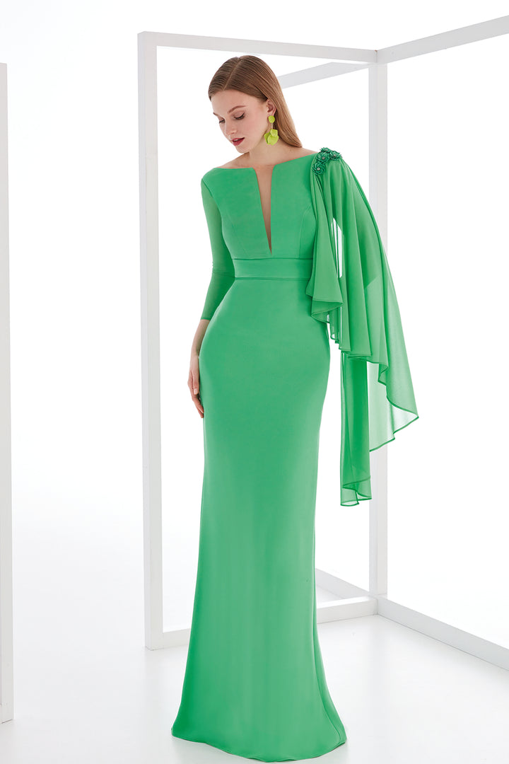 Mermaid Dress with 3D Floral Cape