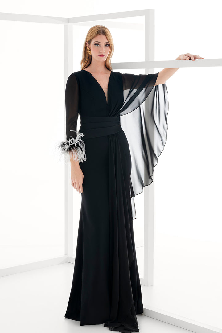 Long Dress with Deep V-Neckline