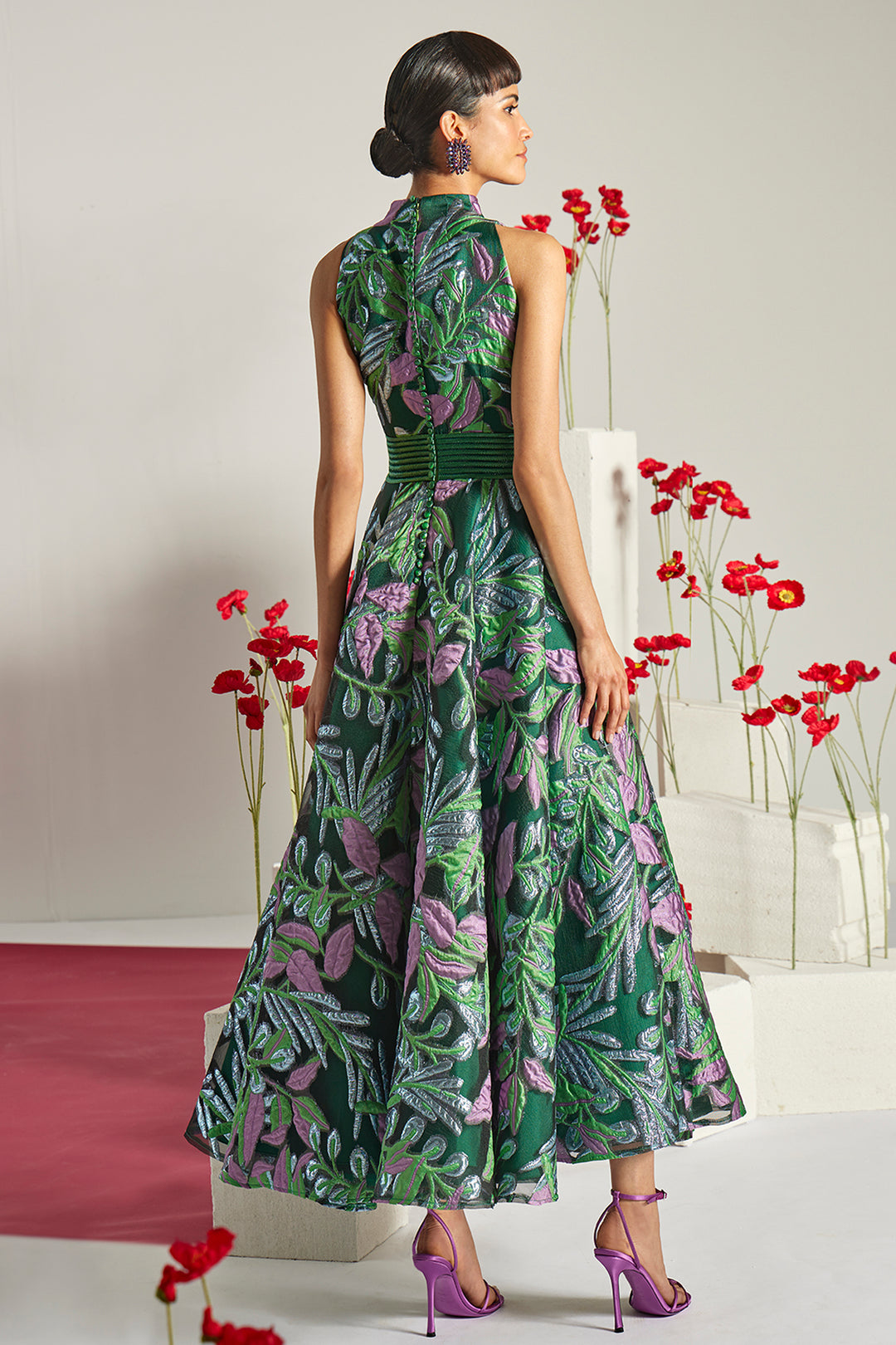 Plunging Halter Neck with Midi Dress
