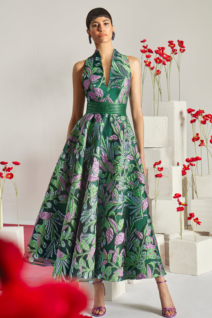 Plunging Halter Neck with Midi Dress