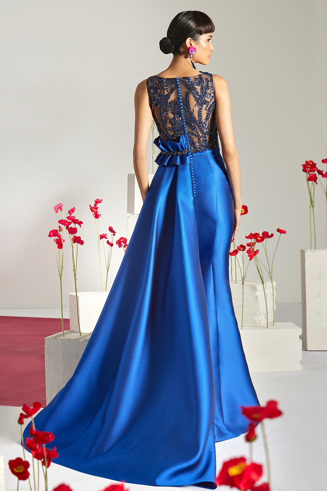 Crystal-Trimmed Asymmetrical Ruffled Dress