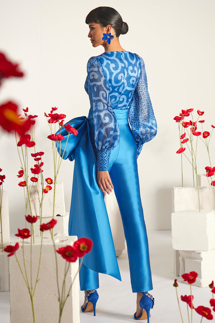 Geometric Printed Jumpsuit with Oversized Side Bow