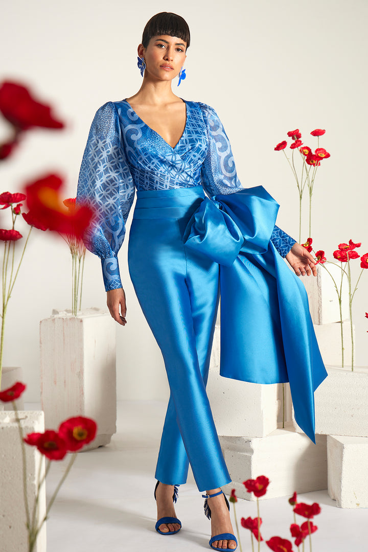 Geometric Printed Jumpsuit with Oversized Side Bow