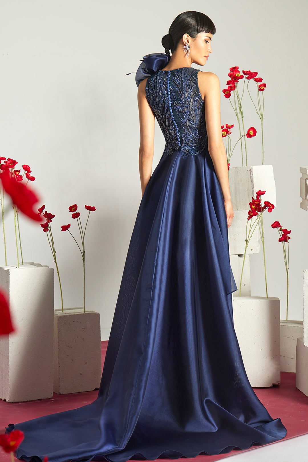 Embellished Column Dress with 3D Rosette Accent