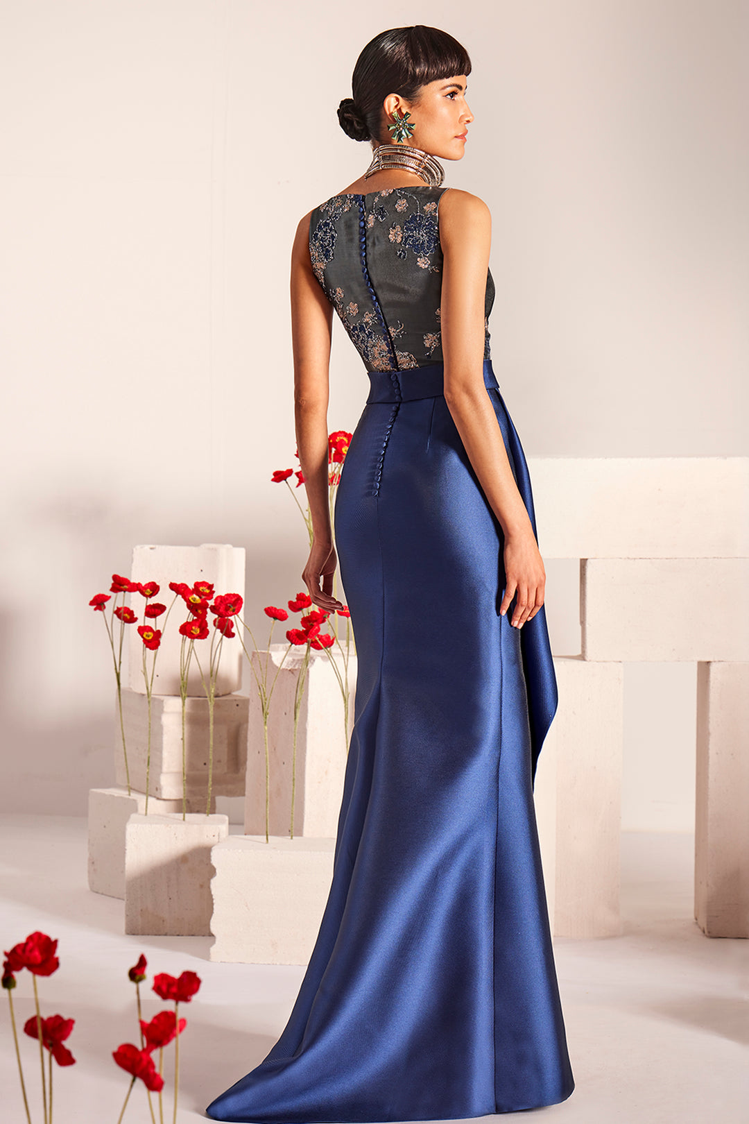 Floral Embroidered with Bateau Neck Dress