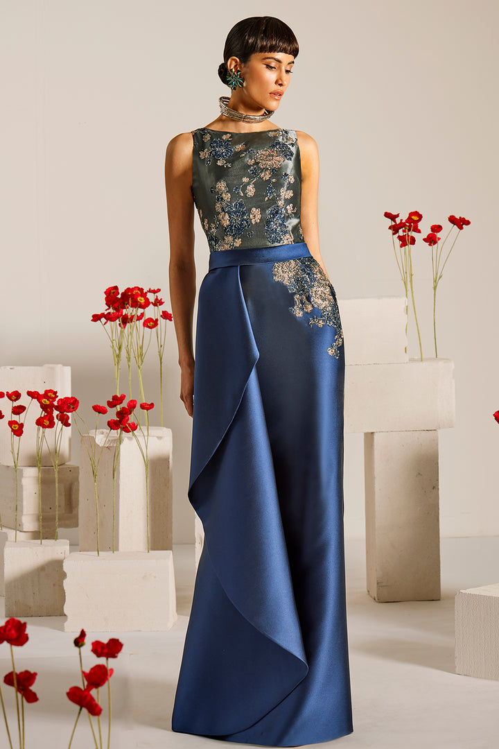 Floral Embroidered with Bateau Neck Dress