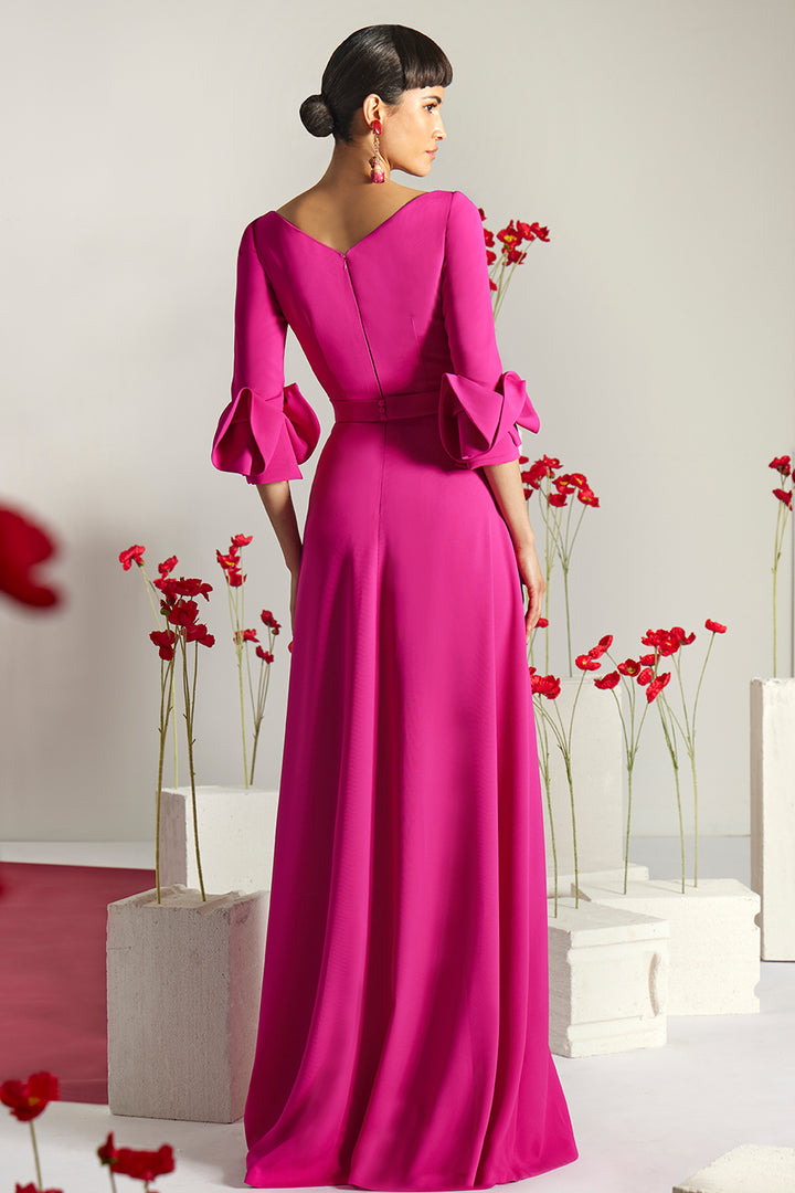 Sculptural Cuff Split-Neck with A-Line Dress