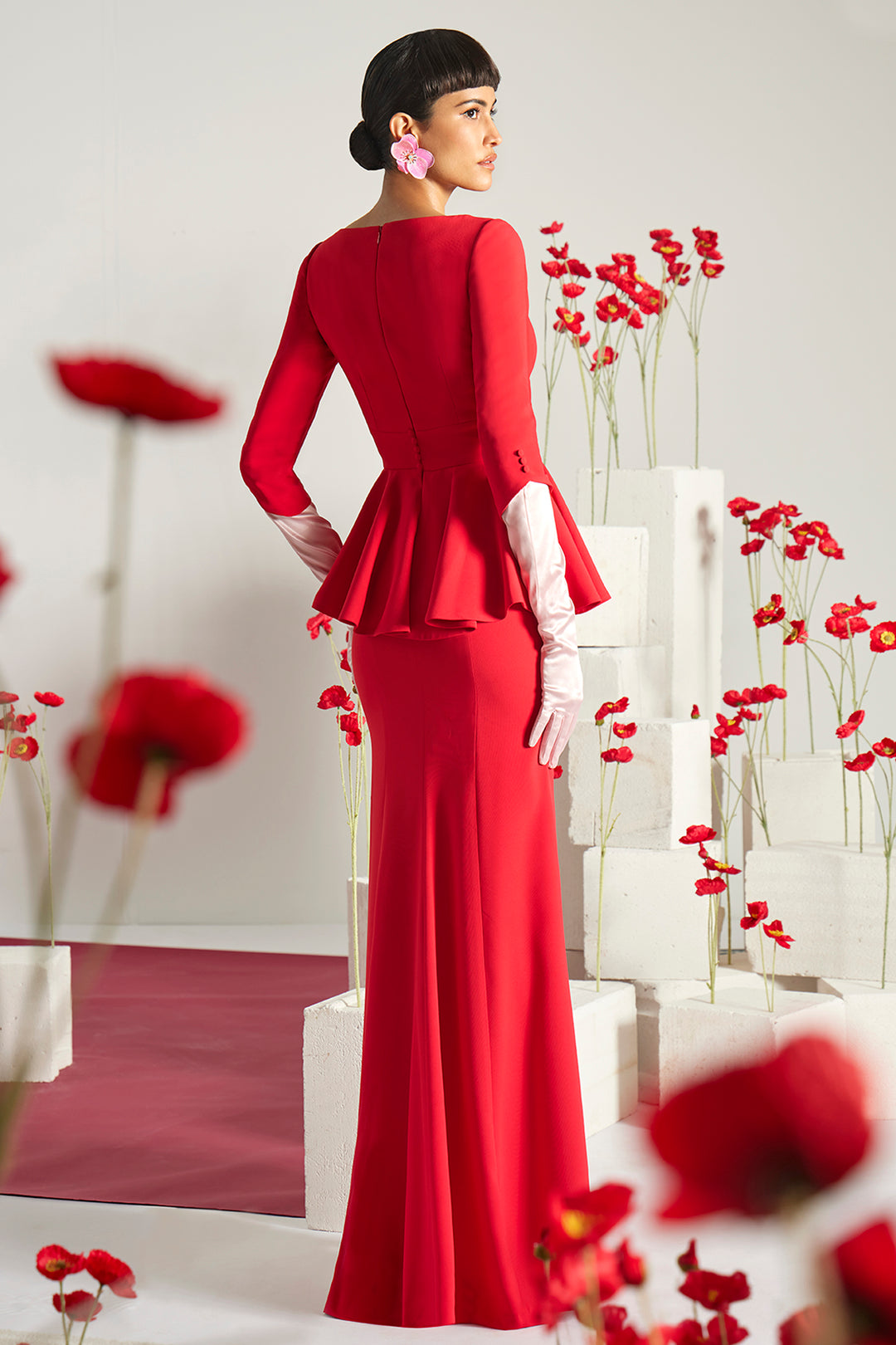 Sculpted Peplum with Split-Neck Dress