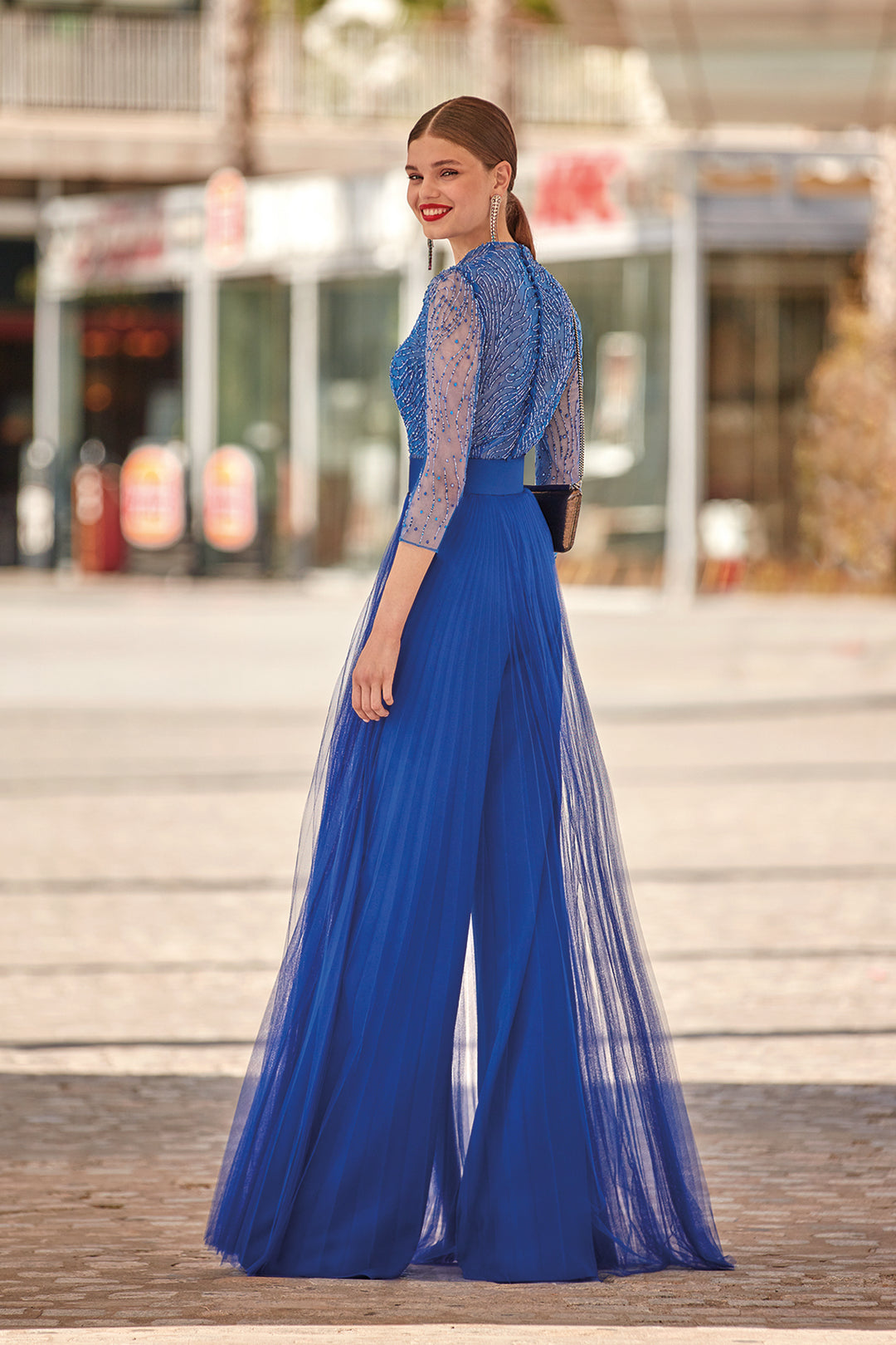 Sequin Jumpsuit with Pleated Tulle Pants