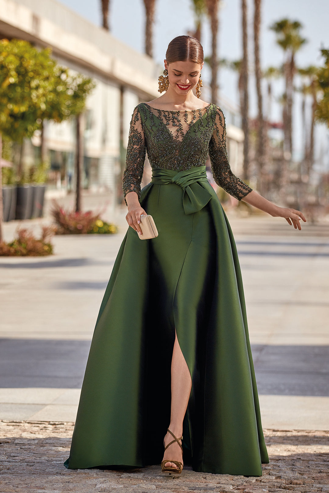 Satin And Rhinestone Tulle Dress - Main Image