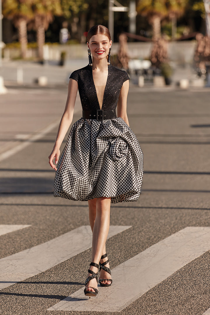 Polka-Dot Puffy Midi Dress