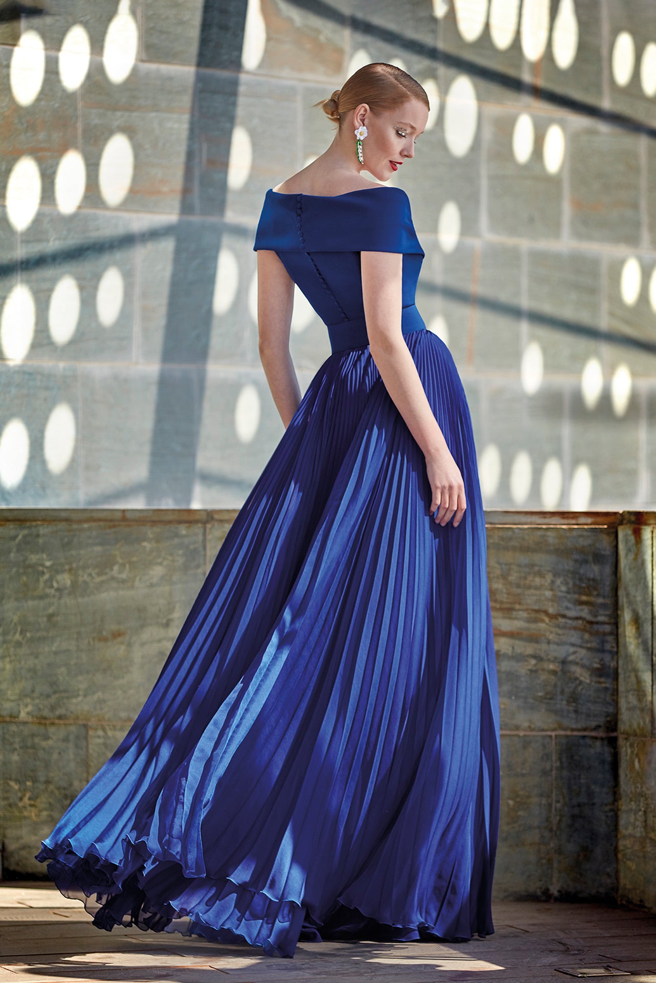 Majolica Pleated Chiffon Long Dress