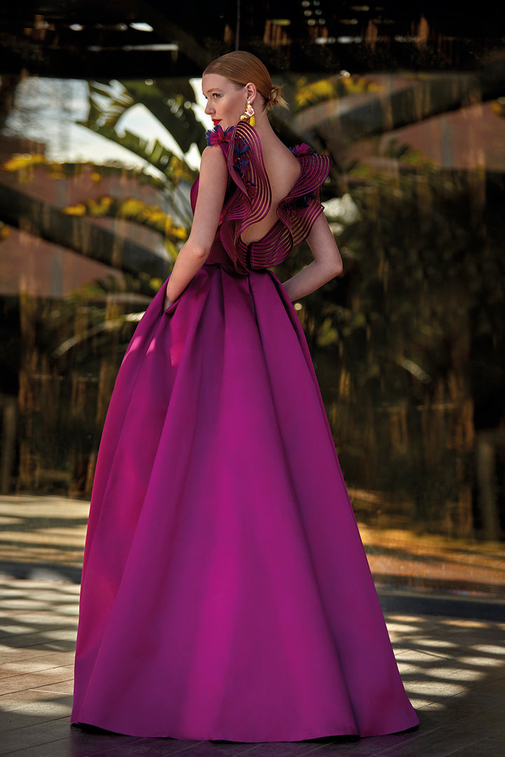 Mikado Princess Dress with Back Ruffles