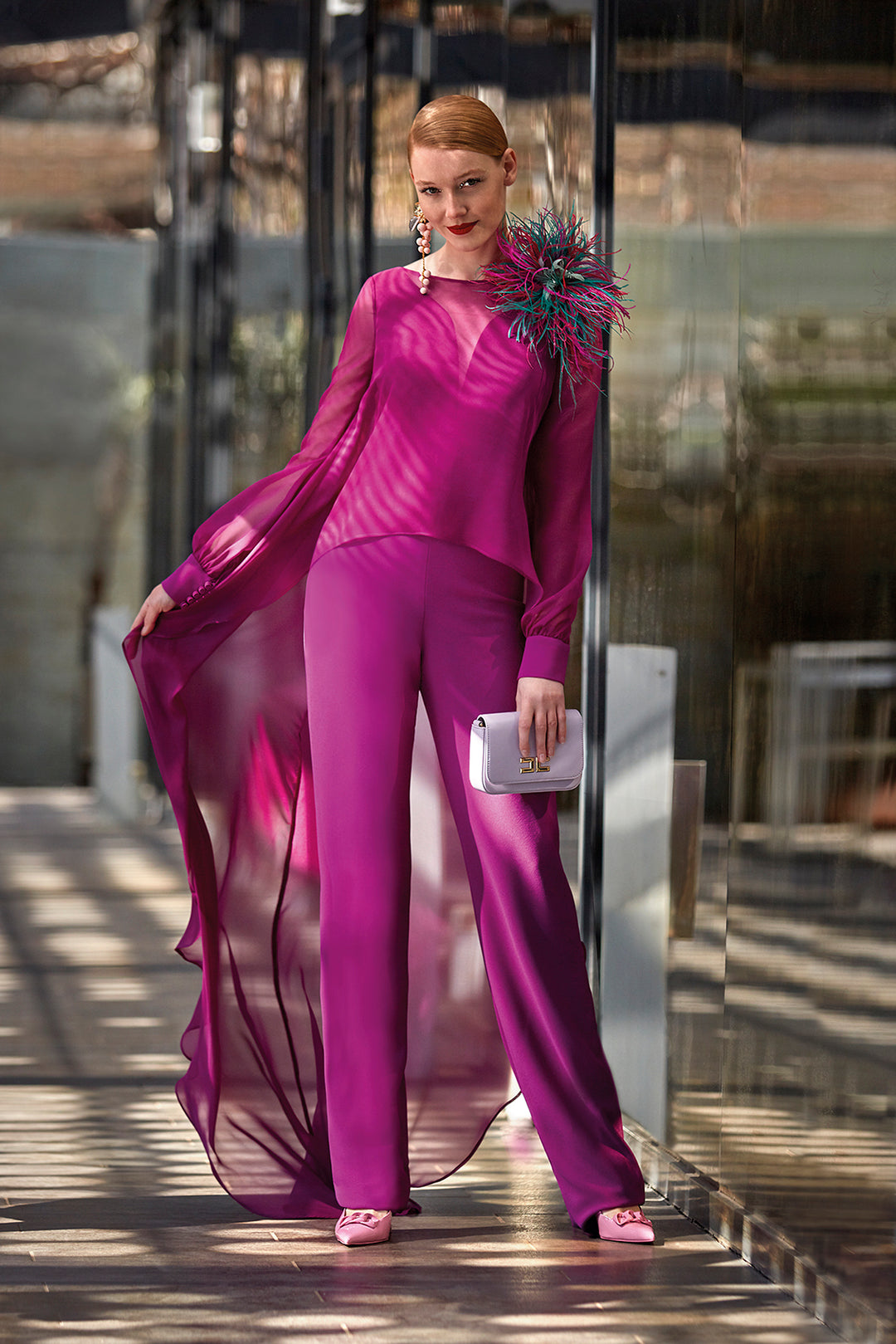 Chiffon Blouse with Crepe Jumpsuit - Main Image