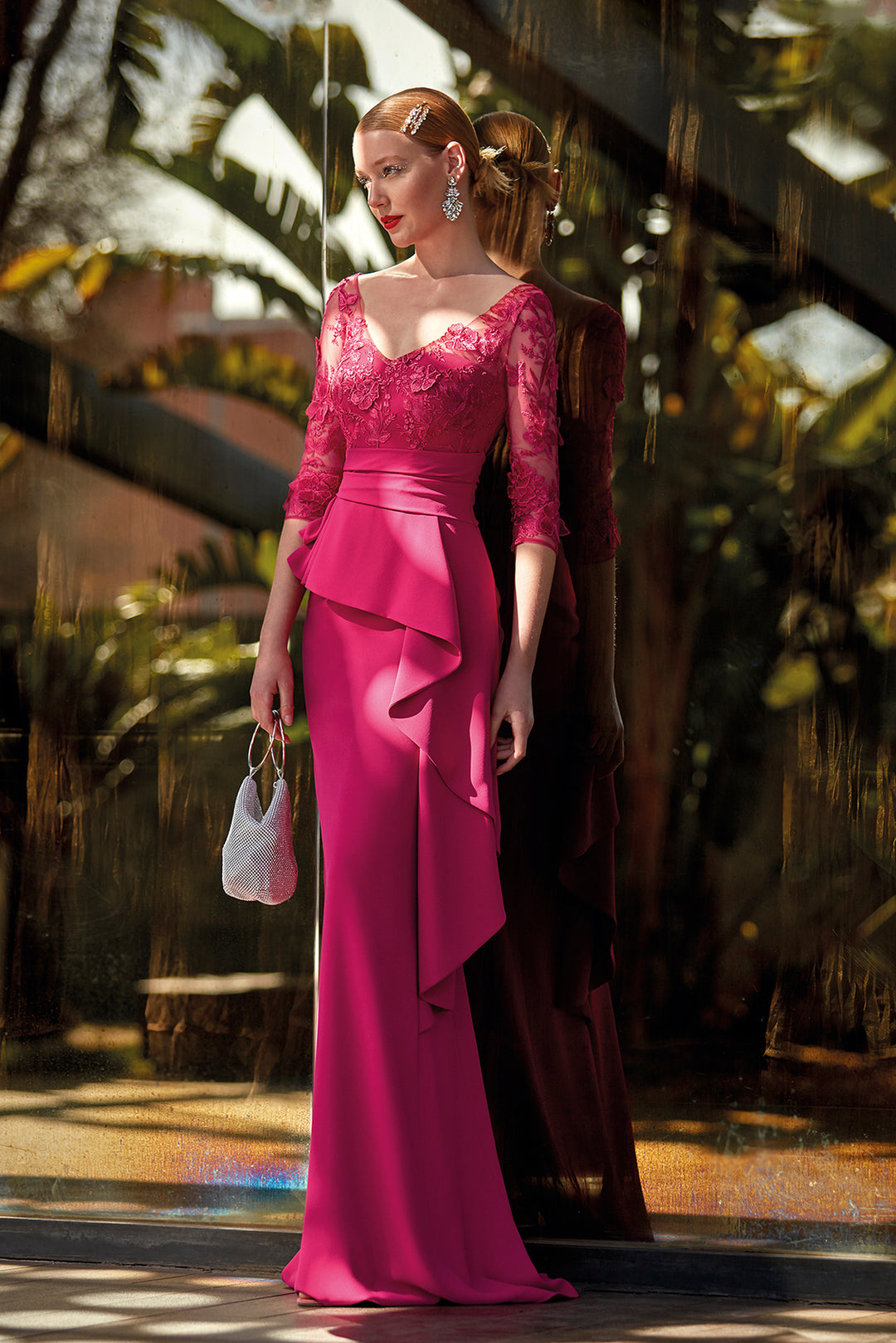 crepe peplum dress Peplum wedding dress - Katharine - S / US6 / EU36 / UK10 / (Bust 35, Waist 28,5 Inch)