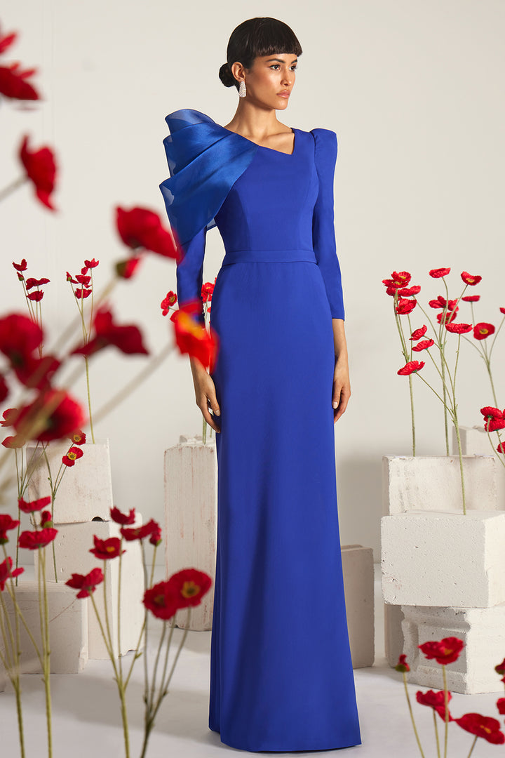 Asymmetrical Geometric Long Sleeve Column Dress