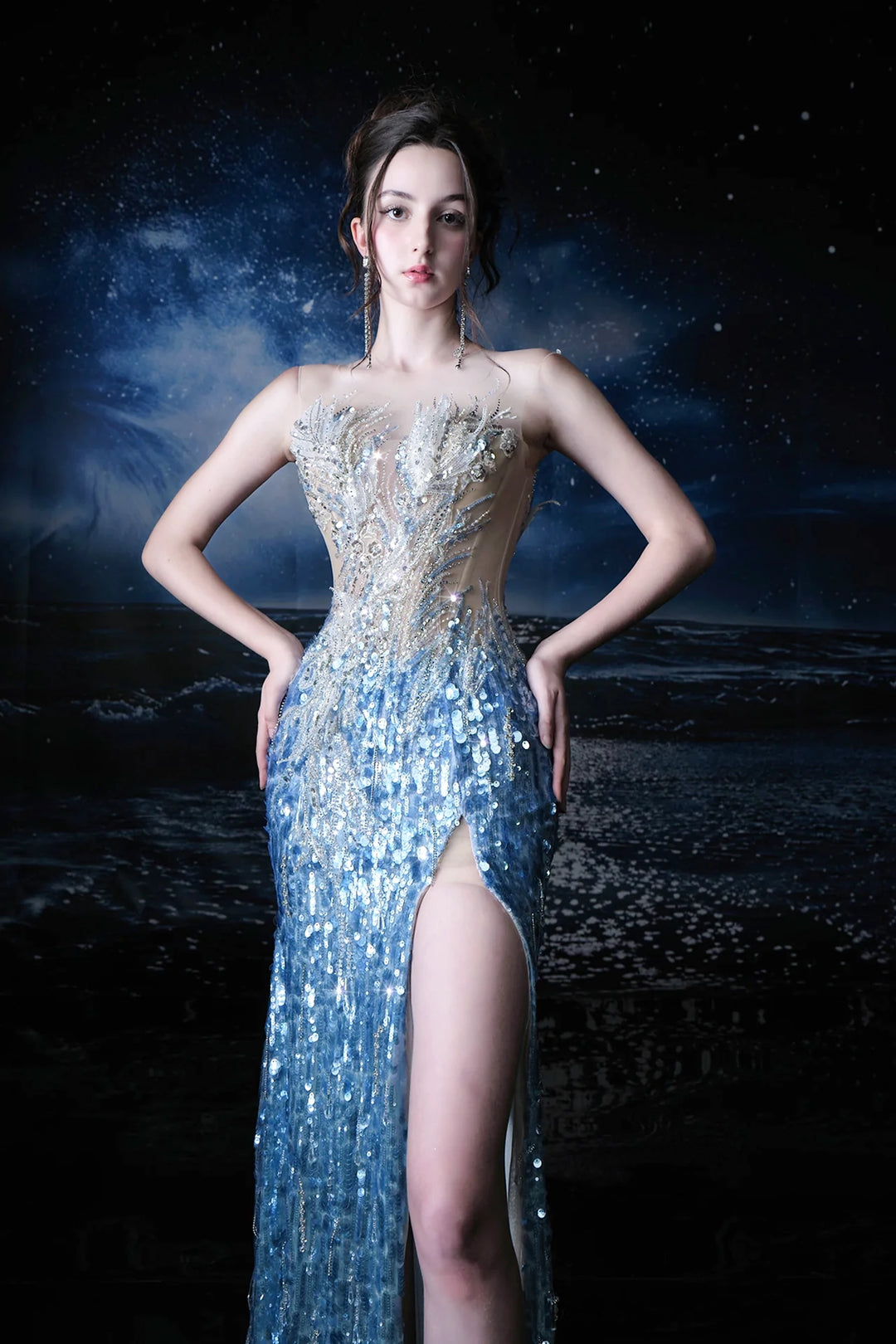 Sleeveless Neckline with Embellished Crystals Dress