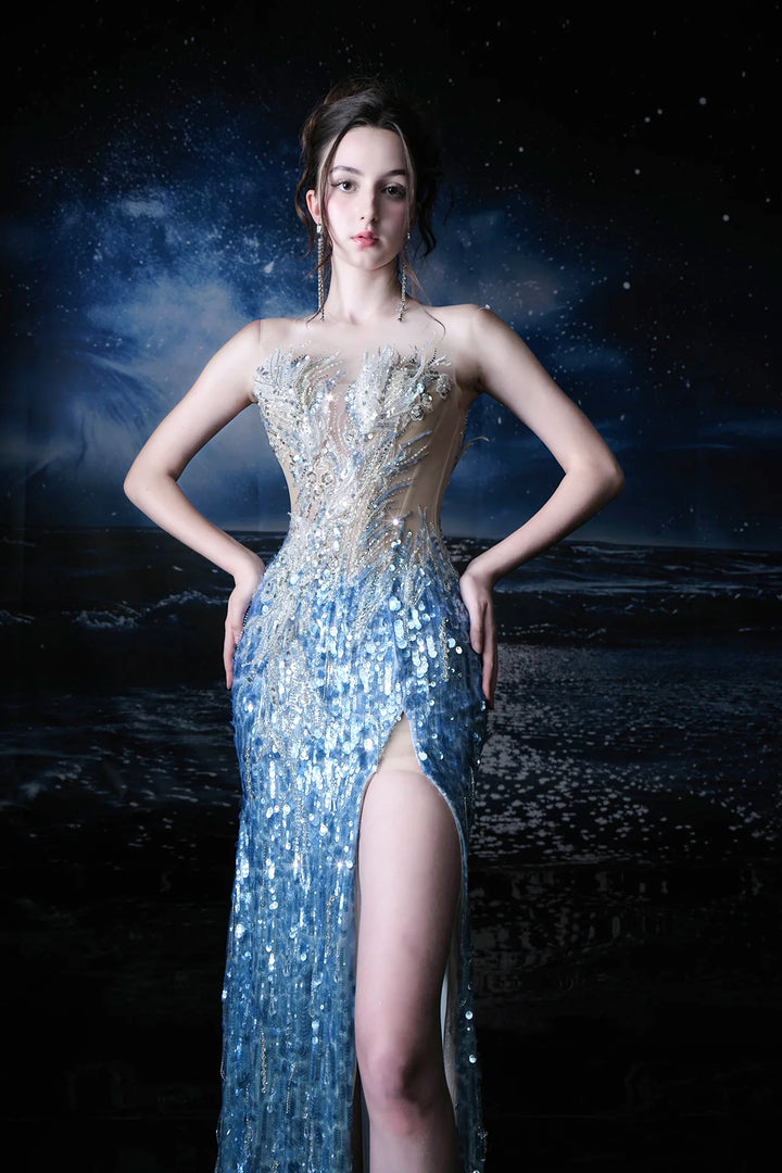 Sleeveless Neckline with Embellished Crystals Dress