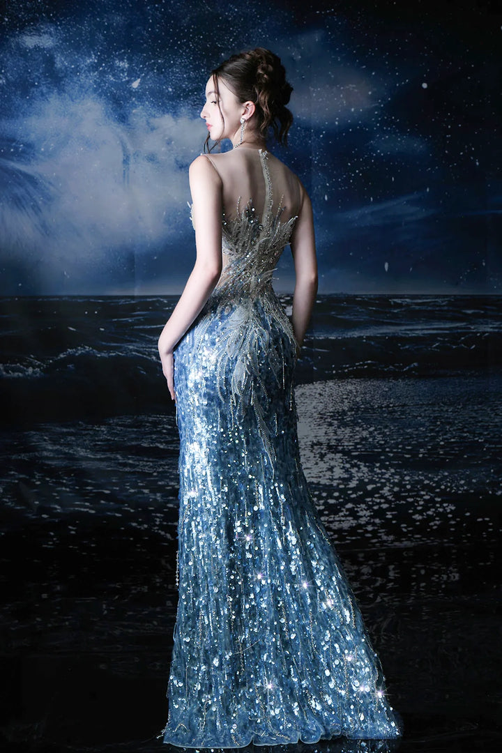 Sleeveless Neckline with Embellished Crystals Dress