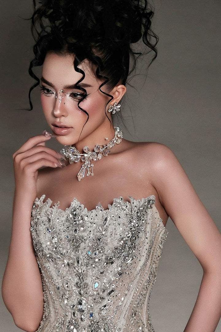 Cape Dress with Beaded Bodice