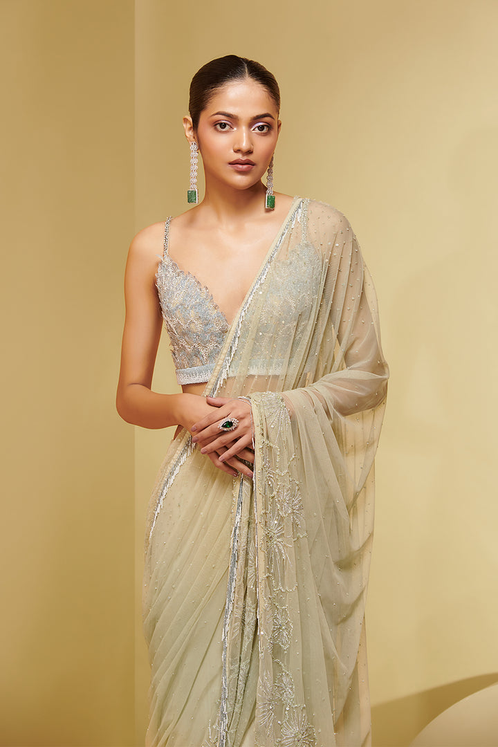 Tulle and Georgette Three-Piece with Embroidery