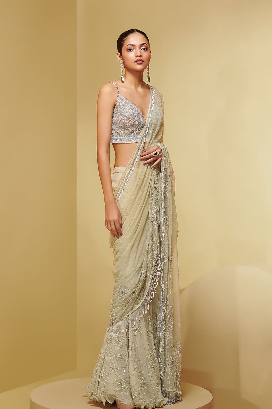 Tulle and Georgette Three-Piece with Embroidery