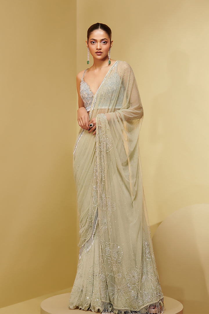 Tulle and Georgette Three-Piece with Embroidery