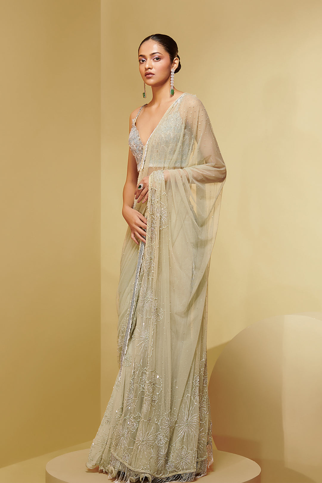 Tulle and Georgette Three-Piece with Embroidery