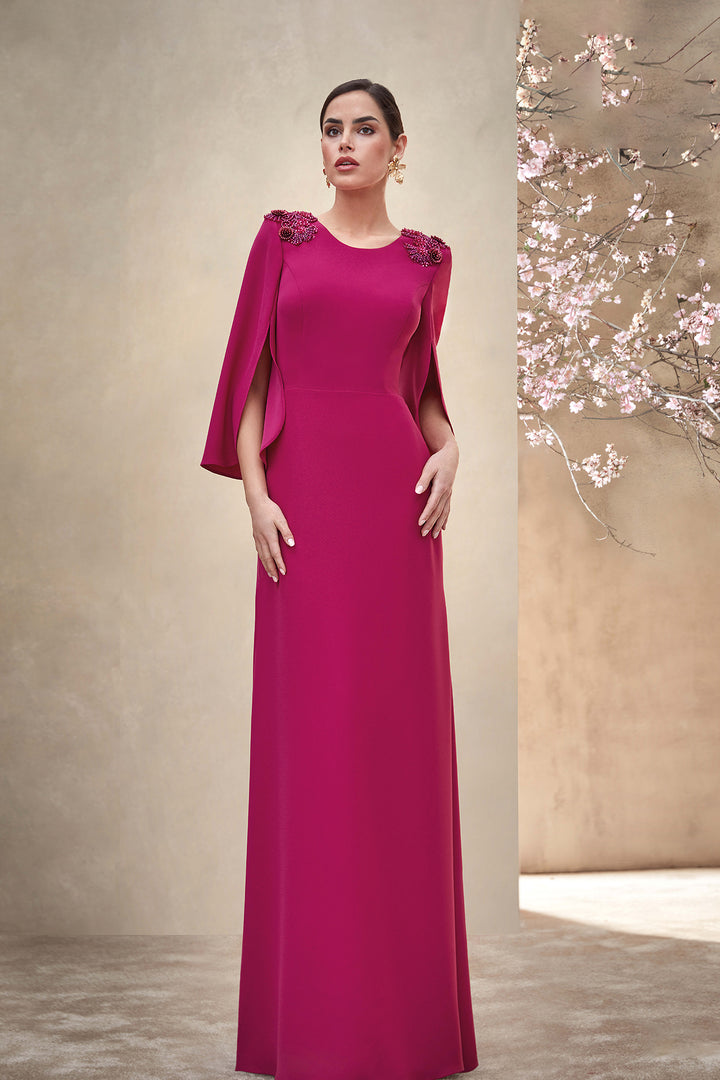 Crepe A-line Dress with Rhinestone Shoulders