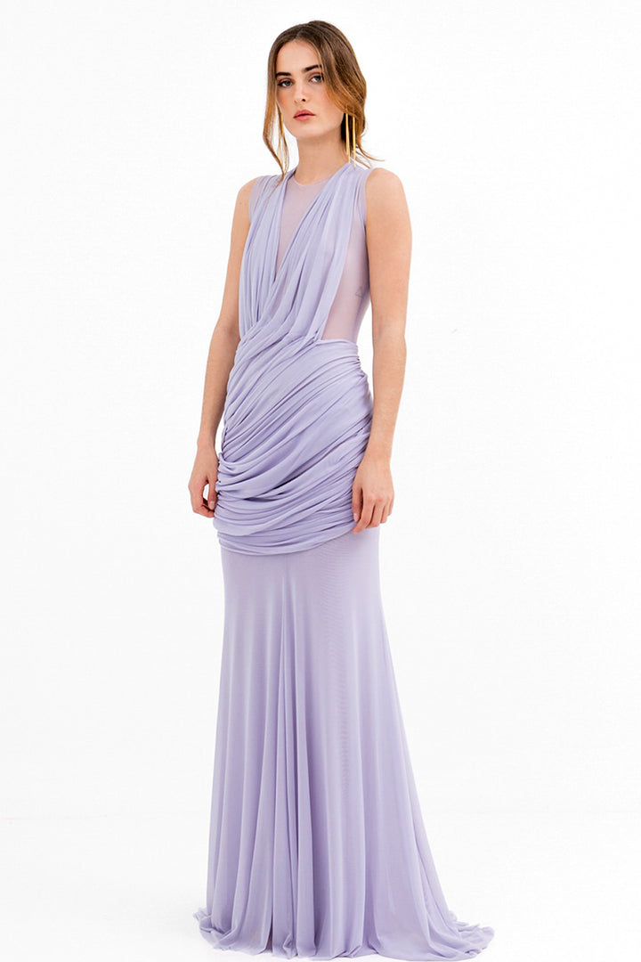 Draped Mermaid Long Dress with Chiffon