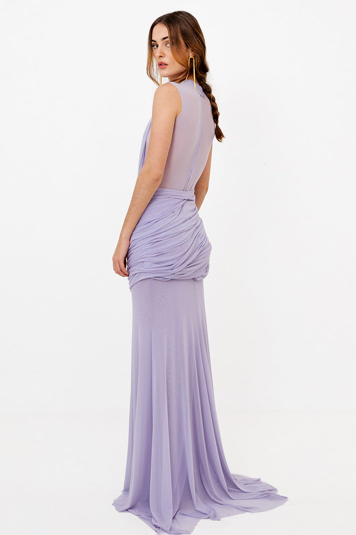 Draped Mermaid Long Dress with Chiffon