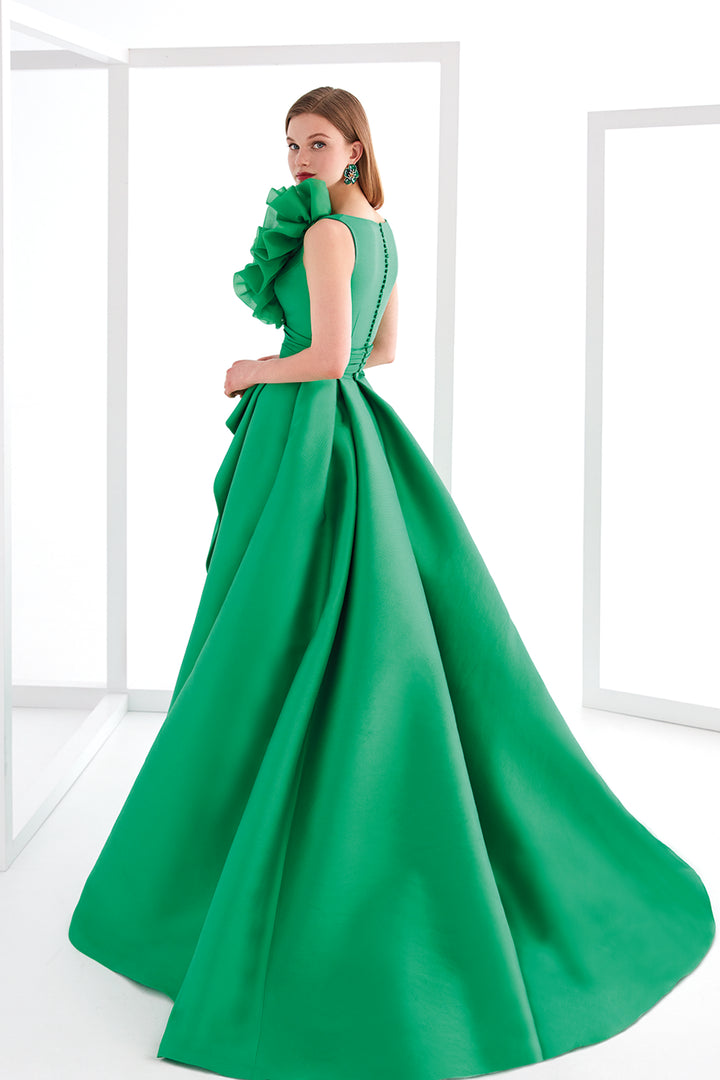 Asymmetrical-Shoulder A-Line Dress