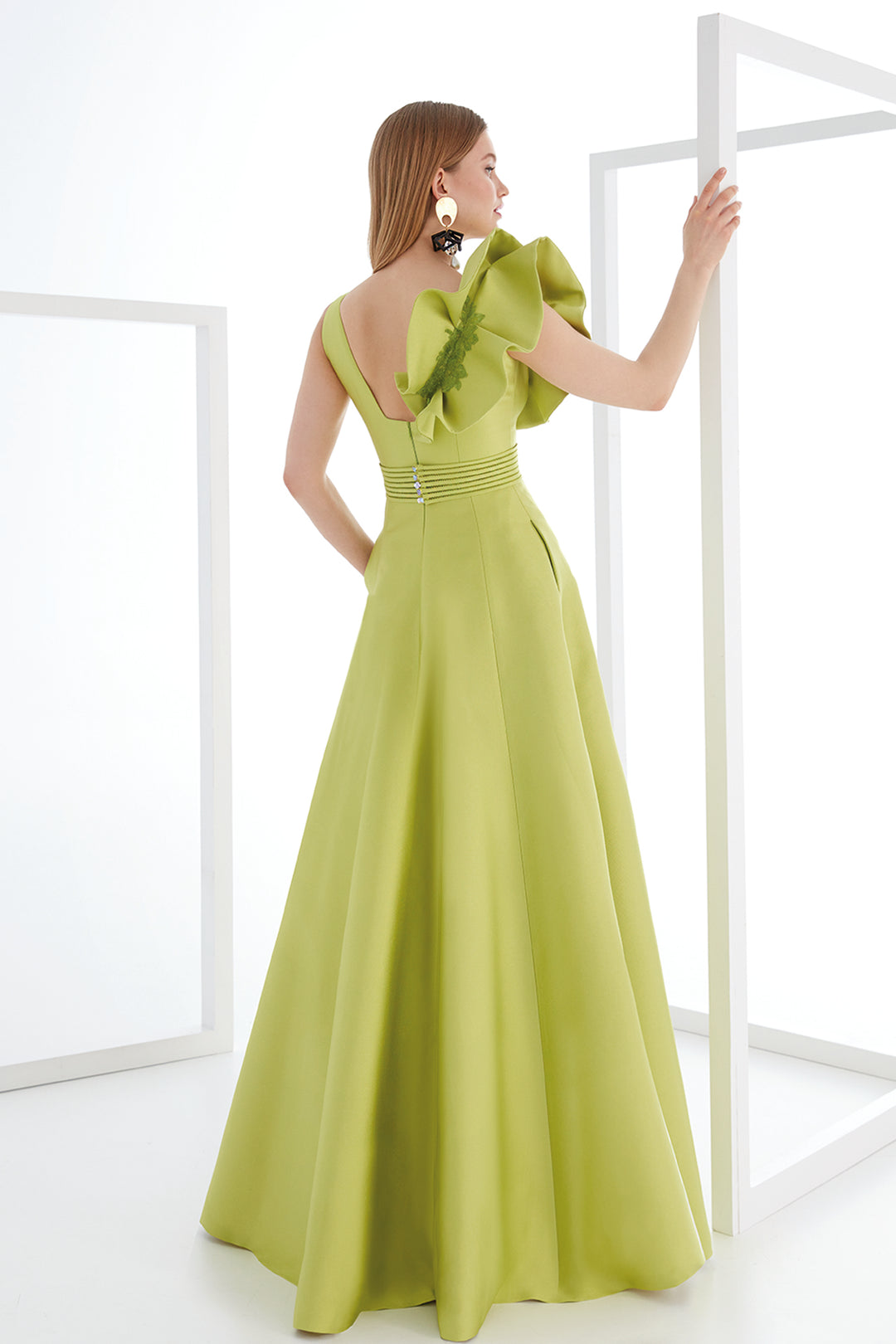 Asymmetric-Shoulder A-Line Dress