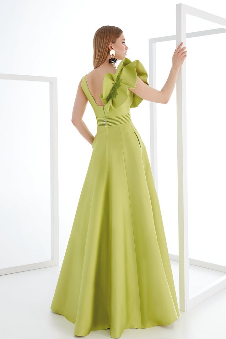 Asymmetric-Shoulder A-Line Dress