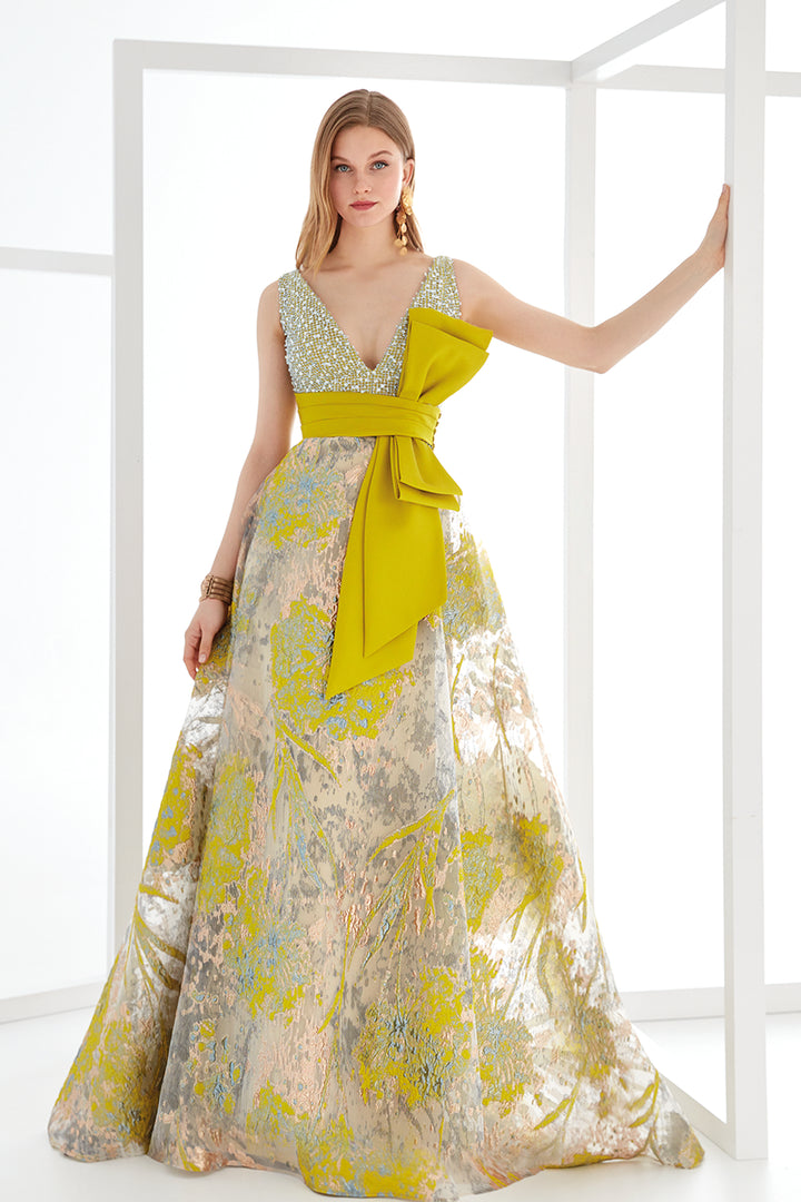 Asymmetric-Shoulder V-Neck Dress