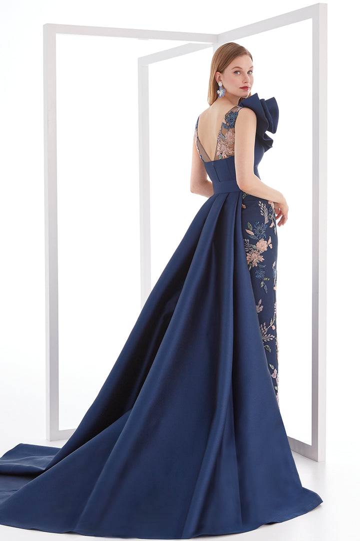 Illusion-Lace Bodice Column Dress