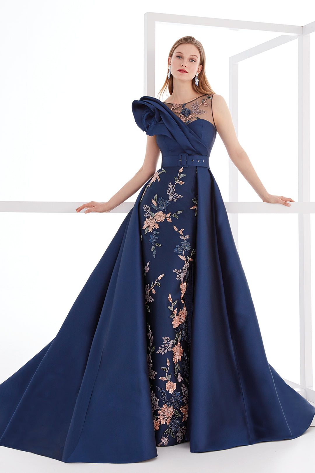 Embroidered Gown with Overtrain Blue / FR 46 Embroidered Gown with Overtrain Blue / FR 46