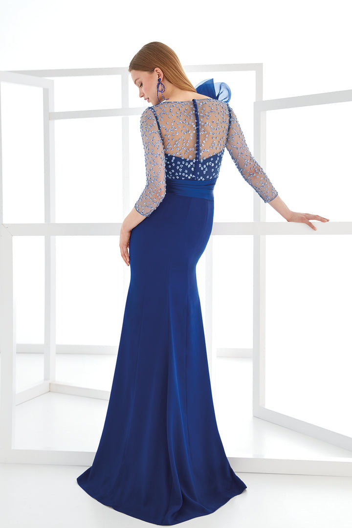 Illusion Lace-Sleeve Column Dress