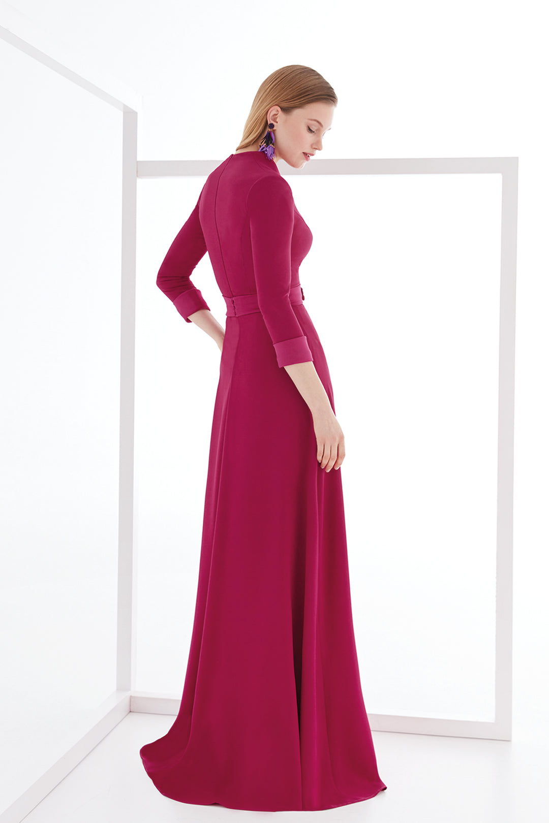 V-Neck Satin Dress with Belt