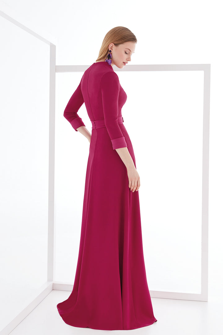 V-Neck Satin Dress with Belt