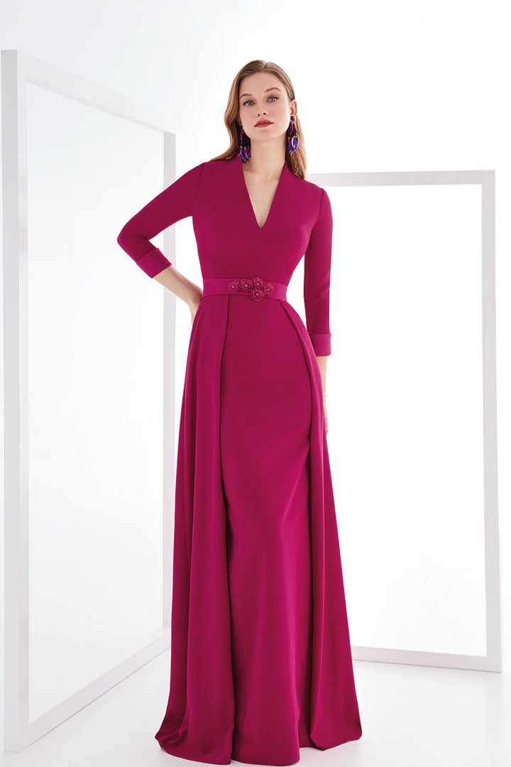 V-Neck Satin Dress with Belt