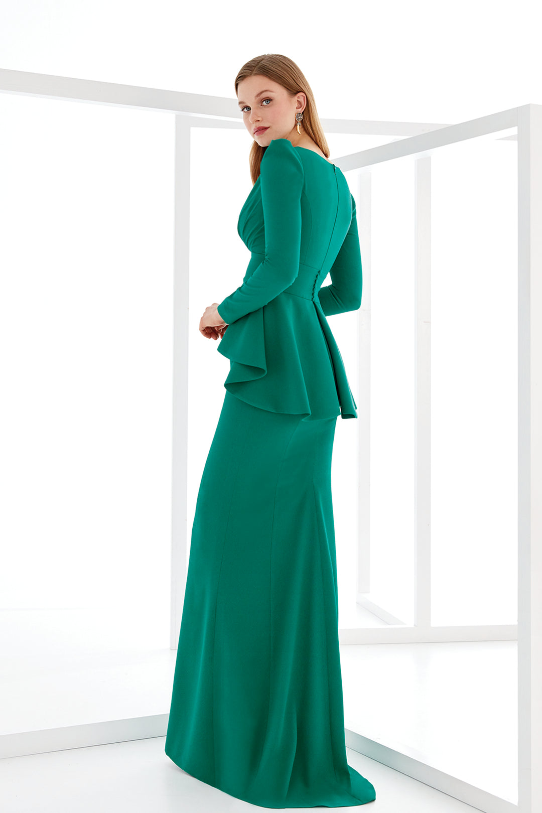 Architectural Satin Dress with Deep V-neckline